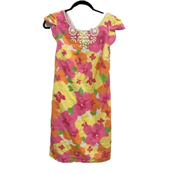 womens lilly pulitzer dresses Size 0 Floral Dress Pink yellow Elegant - Picture 1 of 10